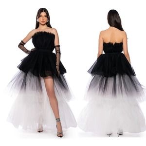 Akira Strapless Sheer Layered Glam Tiered Maxi Dress Black White Women's Size S